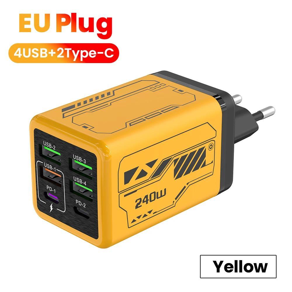 6-in-1 240W Schnellladegerät Mit 4 USB 2 PD-Anschlüssen Desktop-Ladegerät Schnellladeadapter Für Telefon Laptop