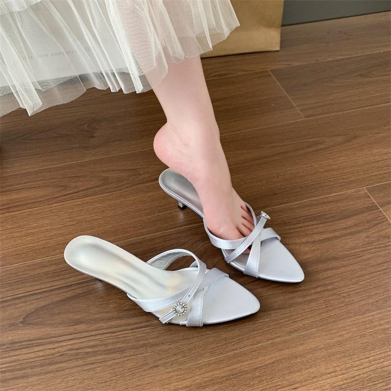 Pointed Satin Cross-strap High Heels New Elegant Thin Strap Rear Empty Bag Head Thin Heel Sandals Women