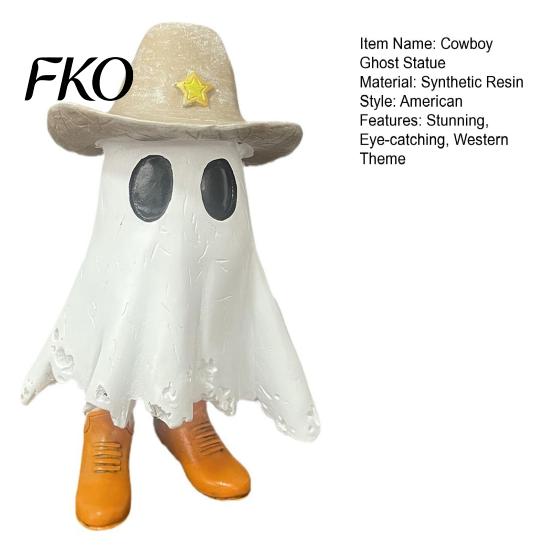 Weiße Geisterdekoration Halloween Cowboy-Statue, Gruselige Harzfigurine, Westliche Tischdekoration Skulptur mit Stiefel und Hut für Kaminsims, Etagen