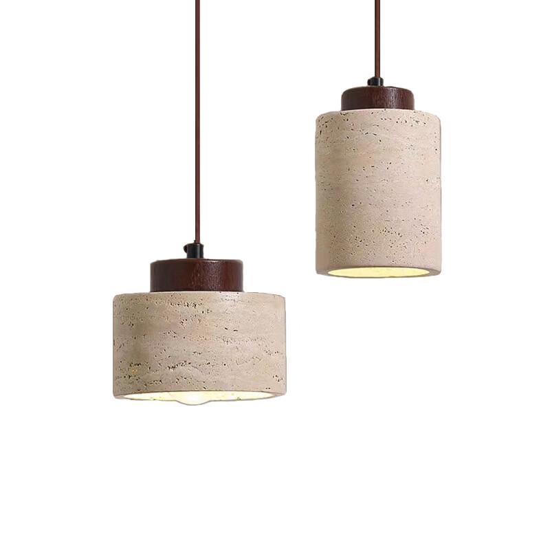 Wisząca lampa z litego drewna i trawertynu