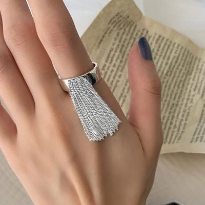 Silver Tassel Chain Ring for Women Elegant Vintage Unique Design Personality Jewelry Party Gift Trendy Accessory
