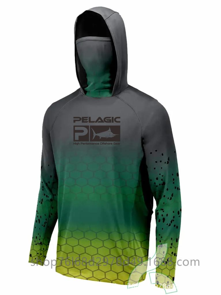 Pelagic Long Sleeve Fishing Suit Ice Silk Face Towel Hoodie Quick Drying Breathable Sunscreen Thin T-Shirt UPF50 +