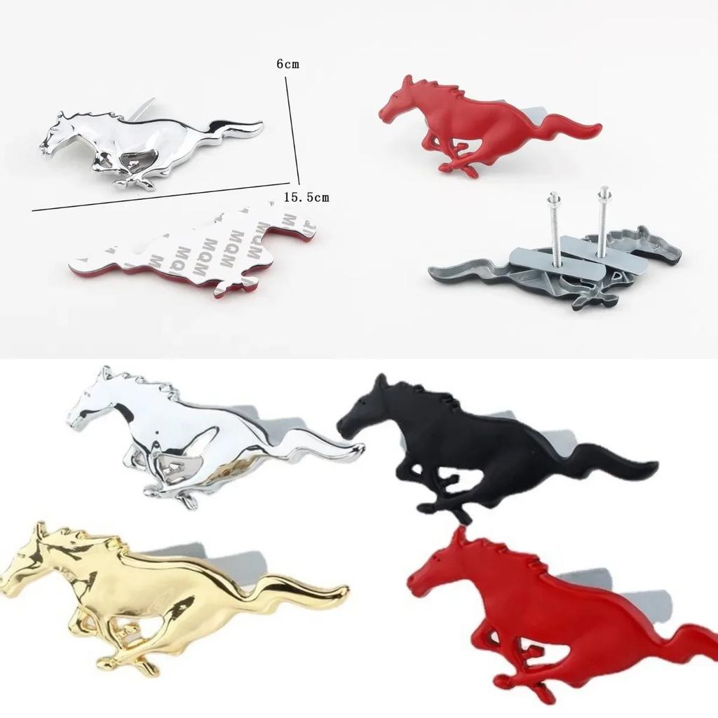 AJV1 3D Metal Fender Side Badge Decal Rear Trunk Running Horse Emblem Styling for Ford Mustang Kuga Escape Focus Ranger Edge Fusion
