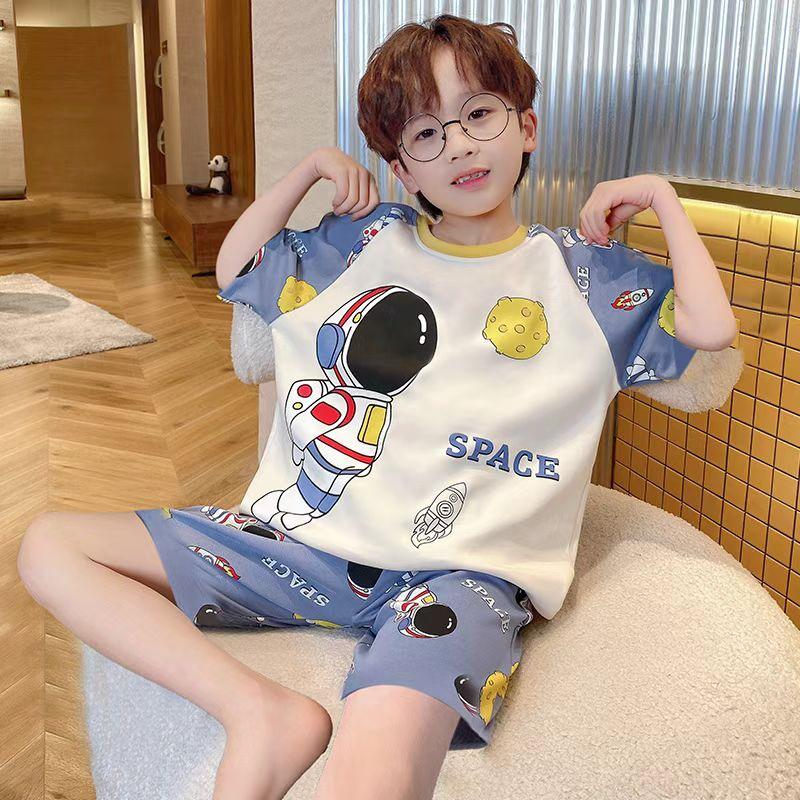 Jungen Cartoon Nezha Pyjama-Set - Sommer Kurzarm Leichtes Design für Kinder