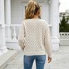 Women's V-Neck Loose Fit Knit Top with Hollow Out Design, Long Sleeve Casual Sweater