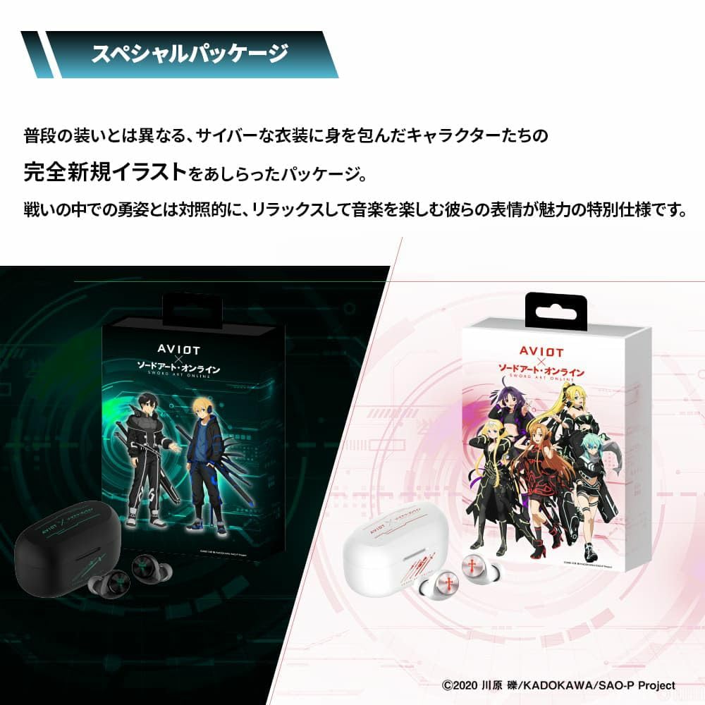 AVIOT Sword Art Online Collaboration Wireless Earbuds with Over 170 Special Special Hybrid Noise Up to 60 Hours of IPX4 Waterproof HEROINE Voices,
