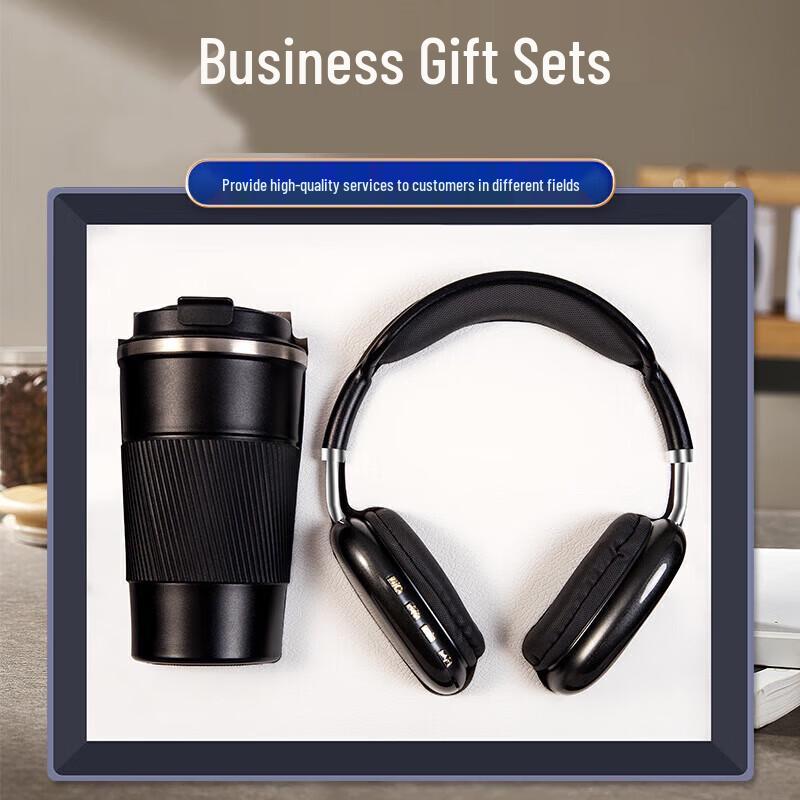 Stainless Steel Coffee Cup & Black Headphones Gift Set