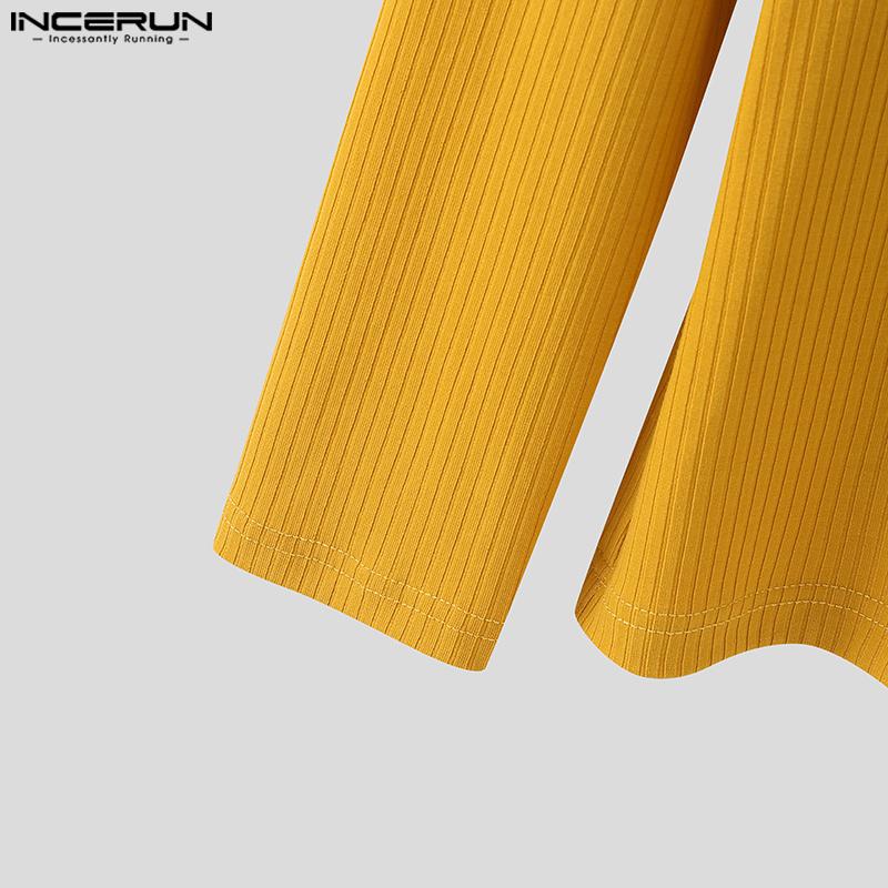 INCERUN Herbst Herren Langarm Einfarbig Rippenmuster Figurbetont Pullover Tops Unterhemden