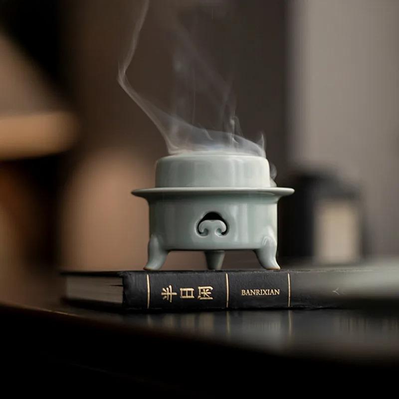 Yaozhou Kiln Celadon Incense Holder Vintage Incense Smoke Waterfall Incense Burners Consecrate Censer Tea Ceremony Craft Gift