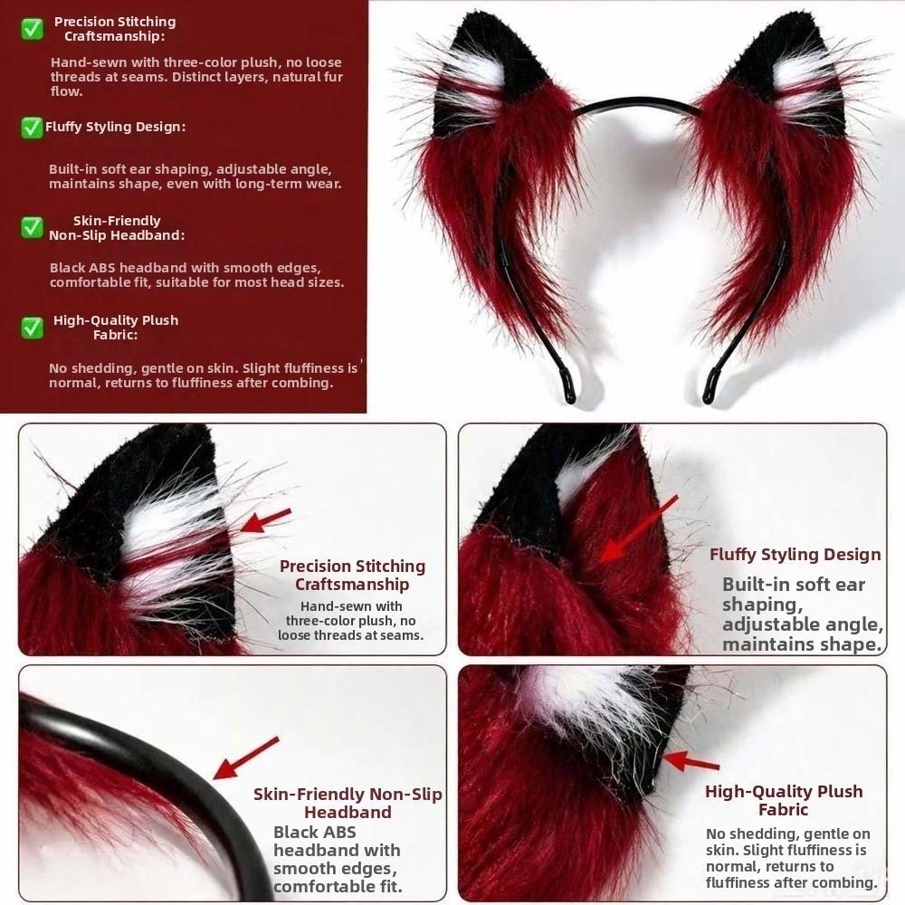 Red Black Wolf Ears Headband Soft Plush Halloween Hair Hoop Faux Fur Headwear Halloween Party