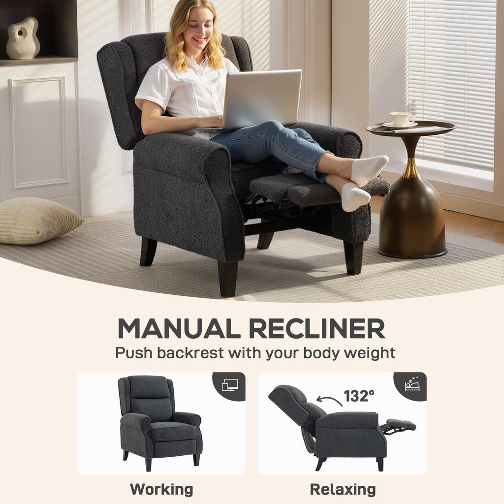 132 degrees Recliner Armchair, with Extended Footrest - Dark Grey