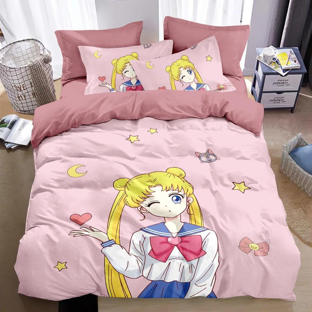 Anime Girl 3D Printed S-SAILOR M-MOON Bedding Set Polyester Duvet Cover Pillowcase Girl Adults 2/3piece Set Single/Large Size