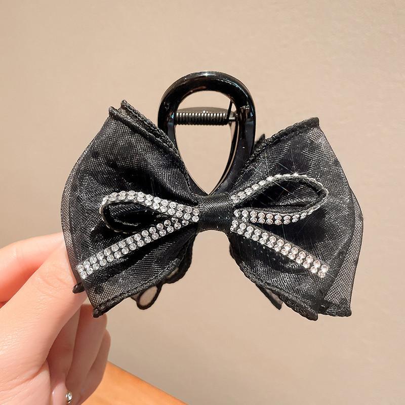 Mesh Bow Rhinestones Hair Clip for Women Elegant Hair Clamp Fashion Girl Ponytail Clip Hair Accessories