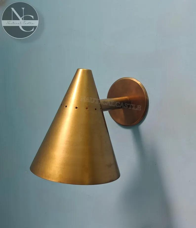 Mid Century Brass Cone Wall Sconce - Italian Bedroom Light