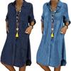 Rochie din denim pentru femei, culoare uni, rochie plus-size