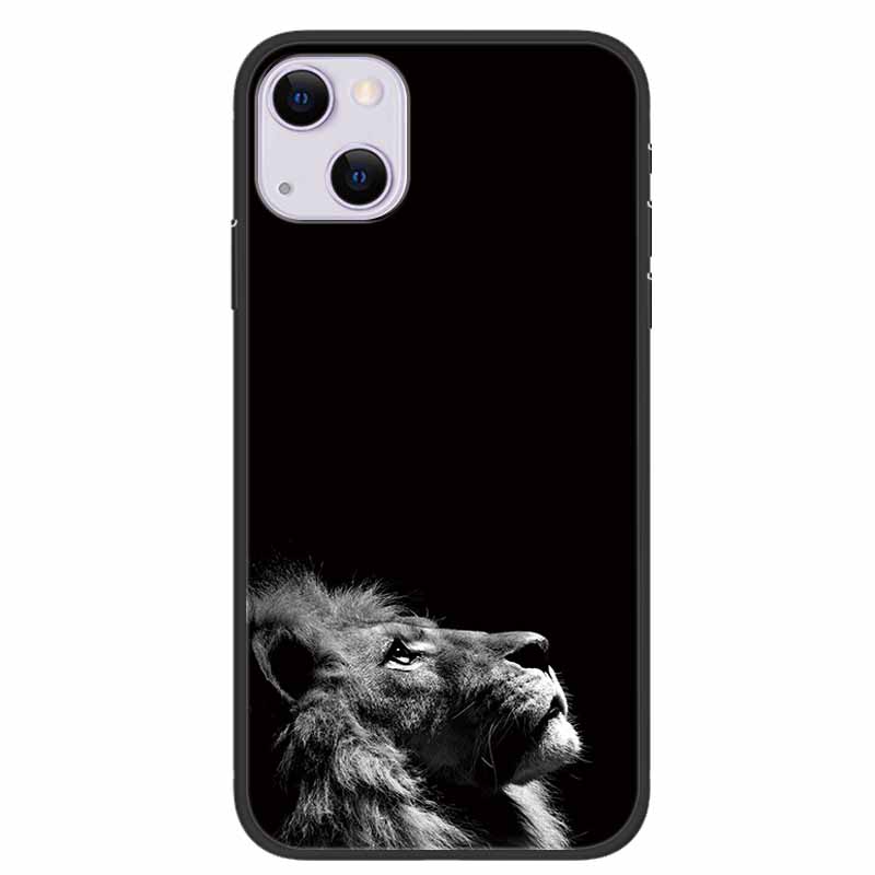 For iPhone 14/14 Plus Case Black Silicone Soft TPU Luxury Flower Animal Back Cover For iPhone 14/14 Plus New Shells for iPhone14