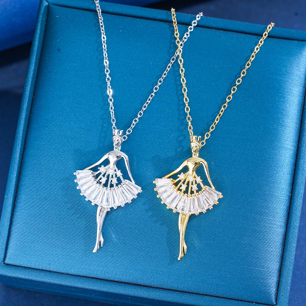 Elegant Ballet Girl Zirconia Pendant Necklace - Romantic Clavicle Chain Jewelry for Women