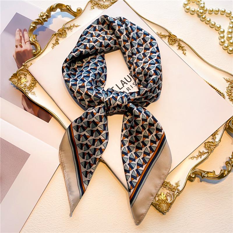 Simple geometric silk scarf women's 71cm small square scarf imitation silk scarf shawl versatile triangular color matching headscarf headband