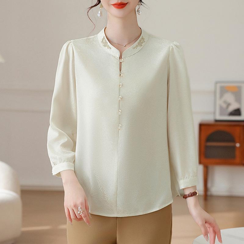 

Mom s Chinese Style Chiffon Shirt for Middle-Aged and Elderly Women - Spring & Autumn 2026 Collection 2XL [Recommended 52.5-60kg] бежевий