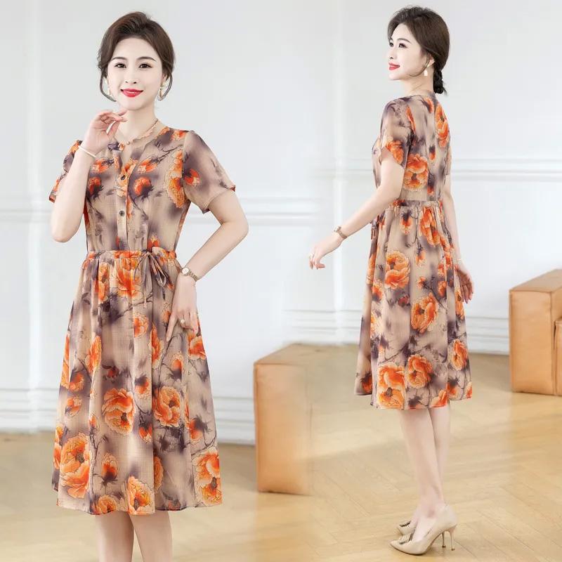 Sukně pro ženu Léto Nadměrná velikost Volná Květinová Vintage Sukně Ležérní Tištěná Měkké Dlouhé Dovolenkové Šaty