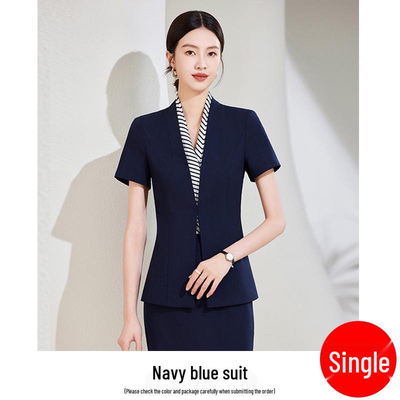 Chic Black Short-Sleeved Collarless Suit Set: Professional Workwear for Sophisticated Women