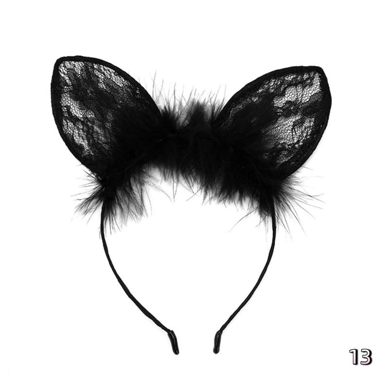 Sexy Bunny Ears And Cat Ear Rabbit Ear Hair Accessory Lace Feathe-r Headband for Women Cosplay Costume Party Headwear