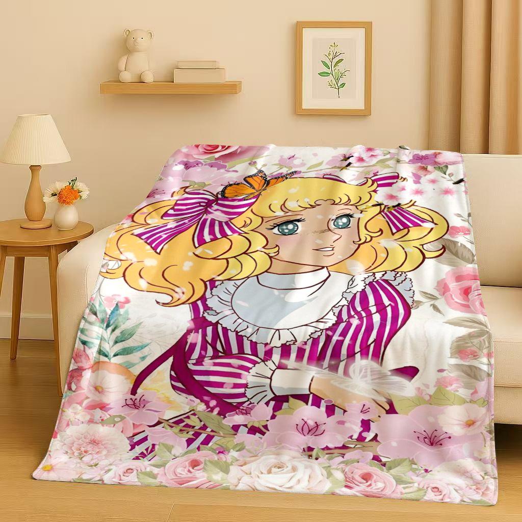 3D Classic Cartoon Candy Candy Sweet Girl Flannel Blanket,Ultra Soft Warm Plush Throw for Home Bedroom Bed Sofa Cover Office Kid