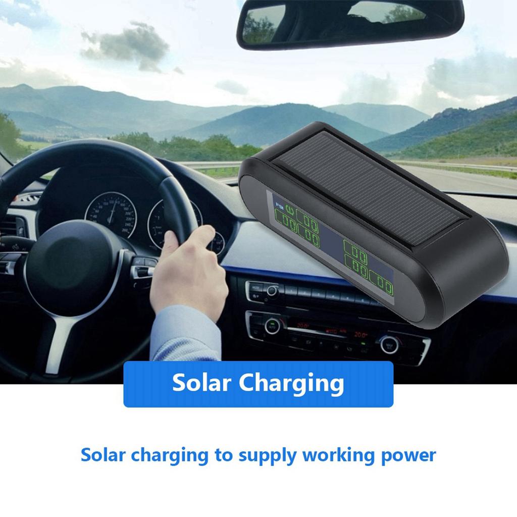 Wireless Solar TPMS Tire Pressure Monitoring System LCD Monitor Alarm with 6 External Sensors