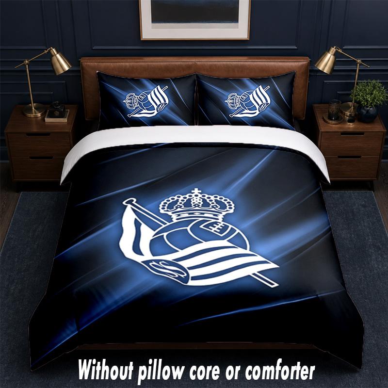 Real Sociedad FC Design Bed Bedding Set 1 Duvet Cover + 2 Pillowcases Soft Breathable Household Bed Linens