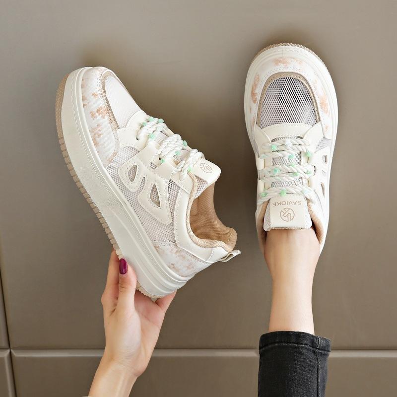 Temperament Little White Shoes Women's Summer 2025 Breathable Mesh Versatile Board Shoes Student Non-slip Thick-soled Casual Sports Shoes
