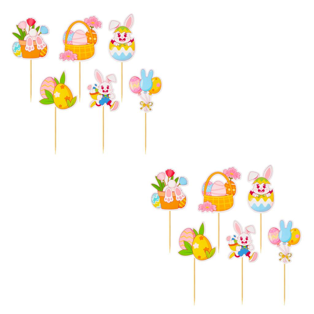 Easter Cake Decoration Kit, Double-sided Colorful  Easter Egg Paper Cupcake Small Sign, Party Supplies