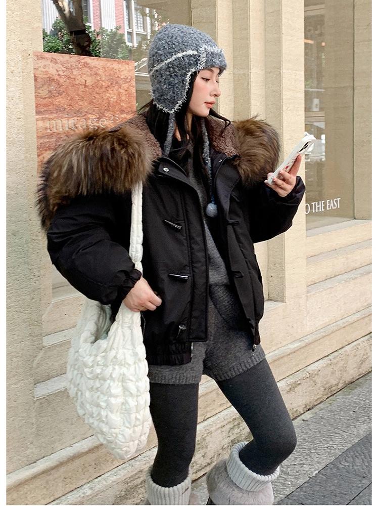 Women’s Short Windproof Thicken Warm Winter Jacket With Big Fur Lapel