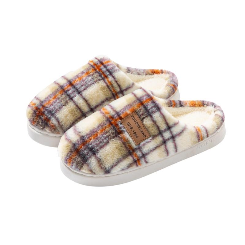 Color matching cotton slippers men's autumn and winter indoor home thick bottom velvet warm couple confinement wool shoes women