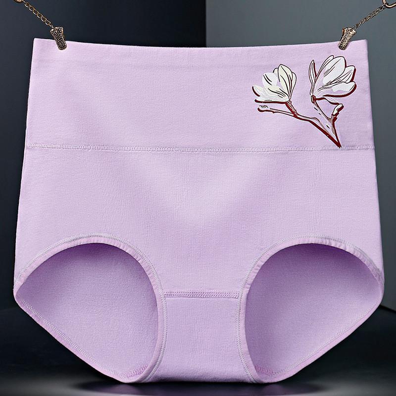 

High Fashionable Waist Cotton Womens Panties With Breathable Fabric And Prints Floral Purple,L