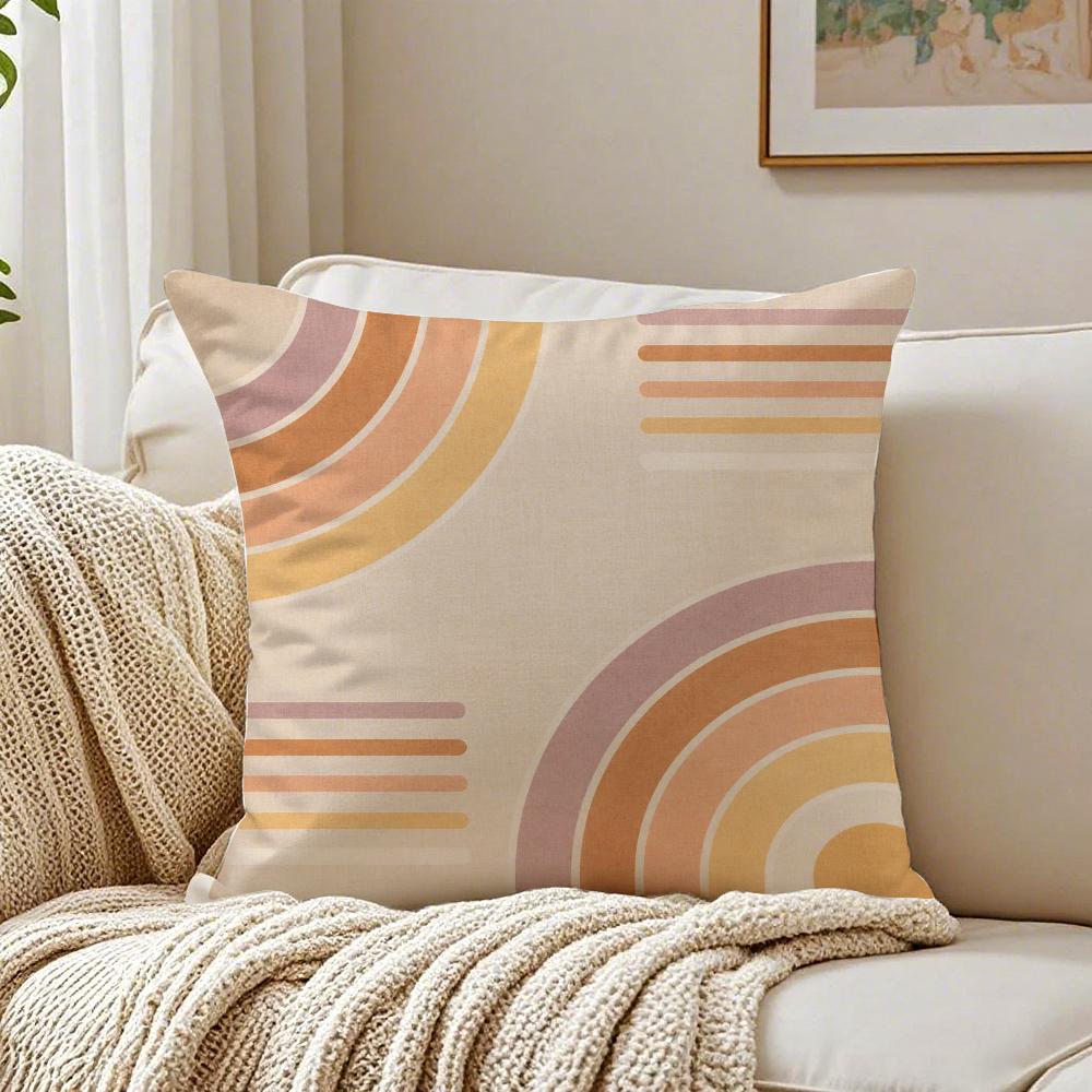 Retro s Geometric Line Pillow Case Organic Short Plush Cushion Covers Breathable Washable WrinkleResistant