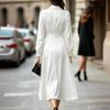 Vestido Midi A-Line de Manga Larga con Solapa para Mujer con Ceñidor en la Cintura para el Trabajo y el Uso Diario