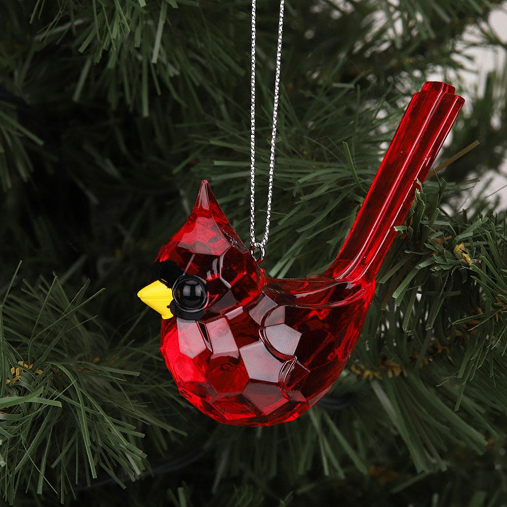 Durable Acrylic Christmas Red Bird Model Ornaments Hanging Pendant For Christmas Tree Wedding Holiday Home Party