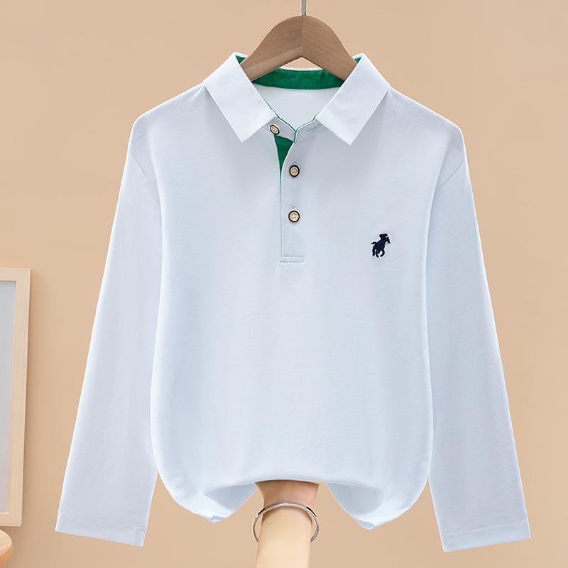 Boys' Autumn Long-Sleeve Cotton Polo Shirt with Turn-Down Collar