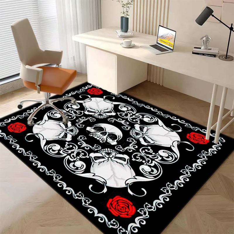 1PC Skull Dark Gothic Pattern Printed Carpet Rug for Living Room Bedroom Home Sofa Decoration,Non-slip Floor Mat Floor Mat