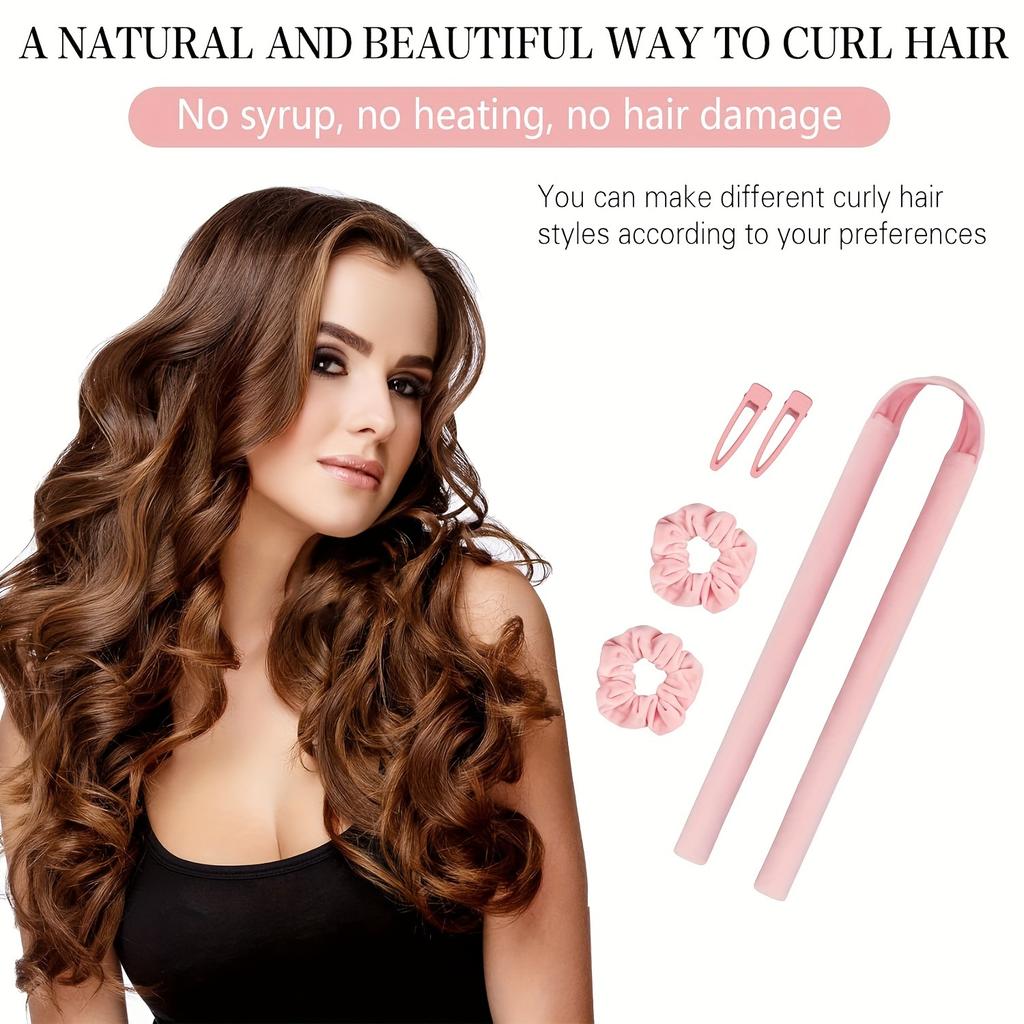5pcs No-Heat Curling Wand Set with Hair Clips and Scrunchies