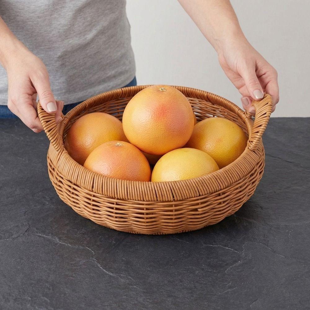 Plastic Round Rattan Storage Tray Large Capacity Dry Fruit Storage Tray  Living Room