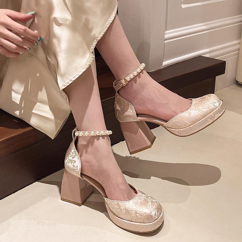 Wind Bag Head Sandals Women's New 2025 Spring and Summer Mary Jane Single Shoes New Chinese High Heels Women's Sandals