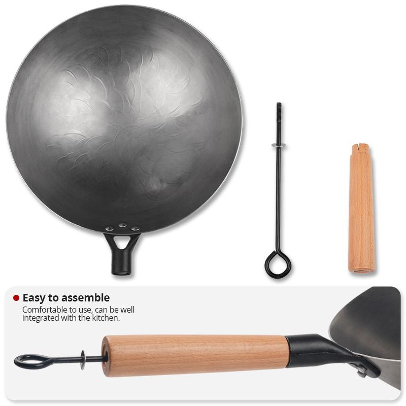 Fypo Handmade Chinese Cast Iron Wok Smokless Cookware Uncoated Iron Pot Frying Pan Non-Stick Kitchen Pot Skillet Wok