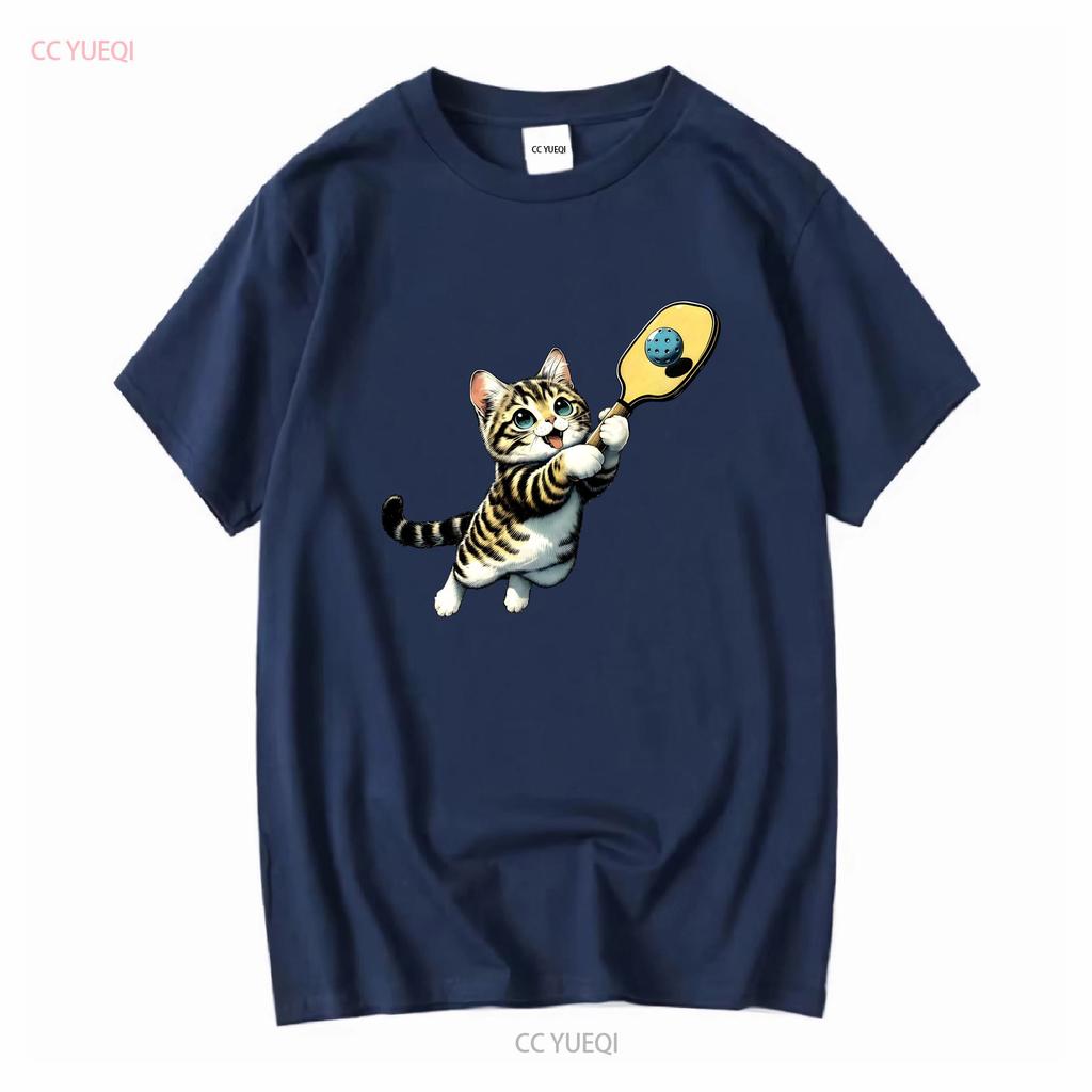 Funny Kitten Playing Pickleball Cute Cat Player T Shirt Sweat Vintage Washed Casual Top For Everyday Wear Streetwear Vintage