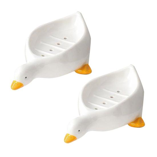 2Pcs Soap Dish Self-draining Design Easy To Clean Cartoon Duck