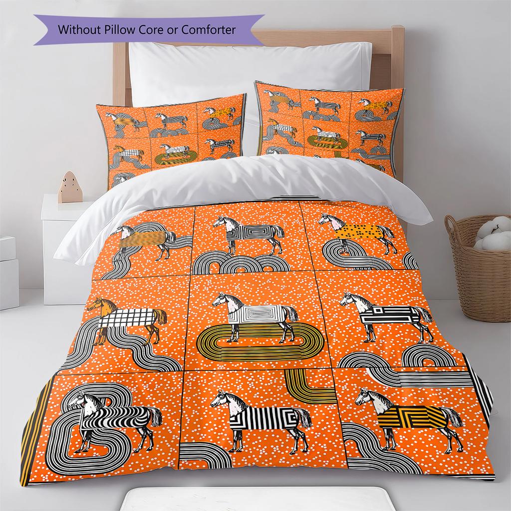 Horse Art Pattern Pattern Bedding Quilt Set Quilt Cover Pillowcase Home Decoration Gift (1 * duvet cover + 2 * pillowcase, without core)