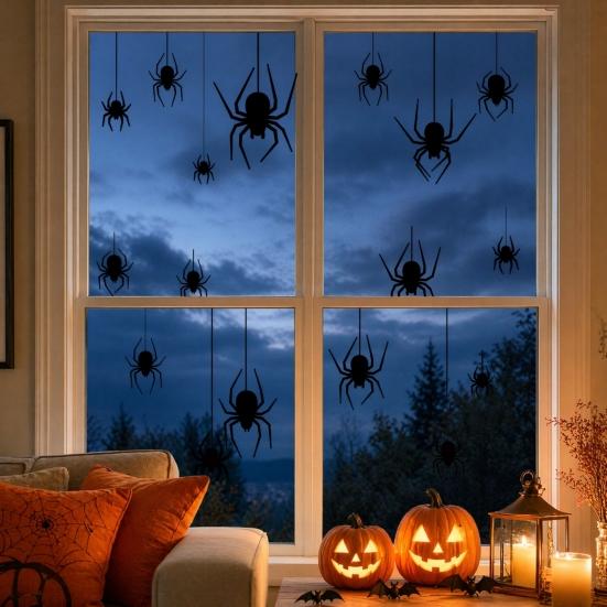 Web Window Sticker Halloween Spider Static Cling, Black Silhouette Glass Wall Sticker, No Residue Self-Adhesive Decorations Spooky Decal, Decor