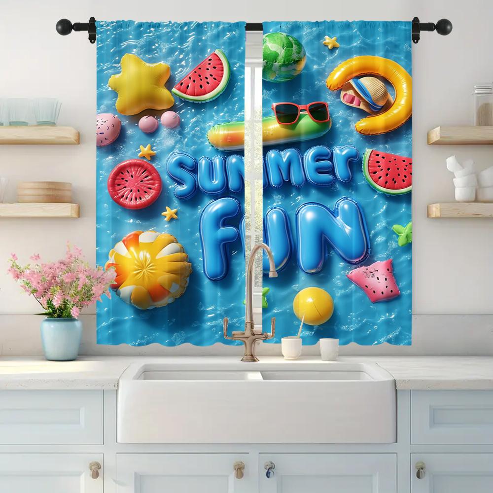 2pc, Curtains Summer Party Machine Washable Polyester,Without Electricity Party Decorations for Hotel decoration