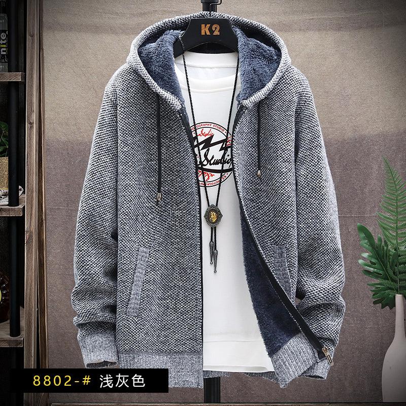 2025 New Jacket Men's Warm Hooded Knitted Sweater Young Casual Dad Cardigan