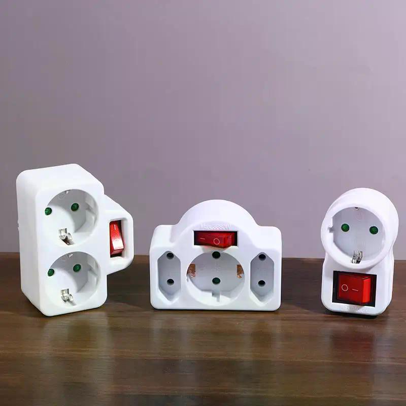 1 To 3 Plug EU Socket Adapter With Switch 16A Plug Adapter Travel Charging German Standard Power Converter For Portugal Turkey